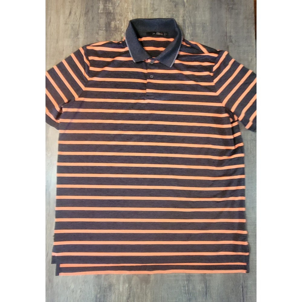 RLX Ralph Lauren Mens XL Polo Shirt Orange Navy Blue Striped Golf Performance